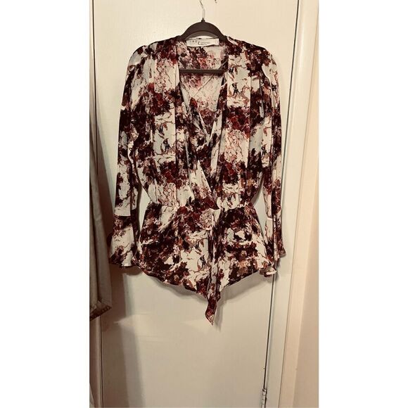 IRO PARADON FLORAL SURPLICE BELL SLEEVE FLORAL BLOUSE SIZE S US SZ 6 FRENCH 36 - Picture 3 of 14